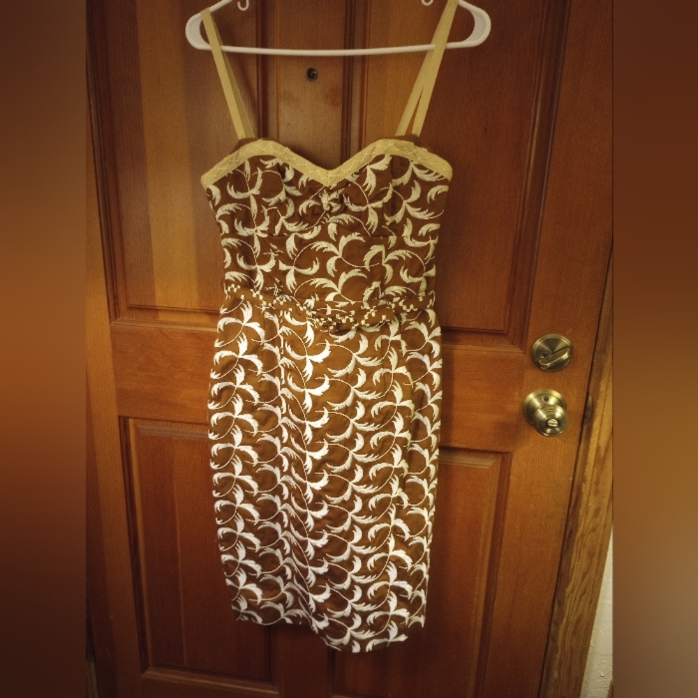 Nanette Lepore Strapless Dress in Brown and Cream